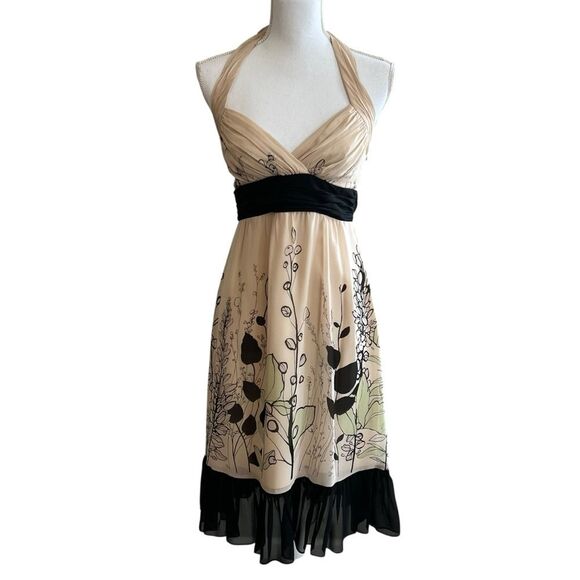 BCBG Max Azria Womens Y2K Silk Babydoll Dress Sz 4 Floral Halter Neck Fairycore - Picture 1 of 10